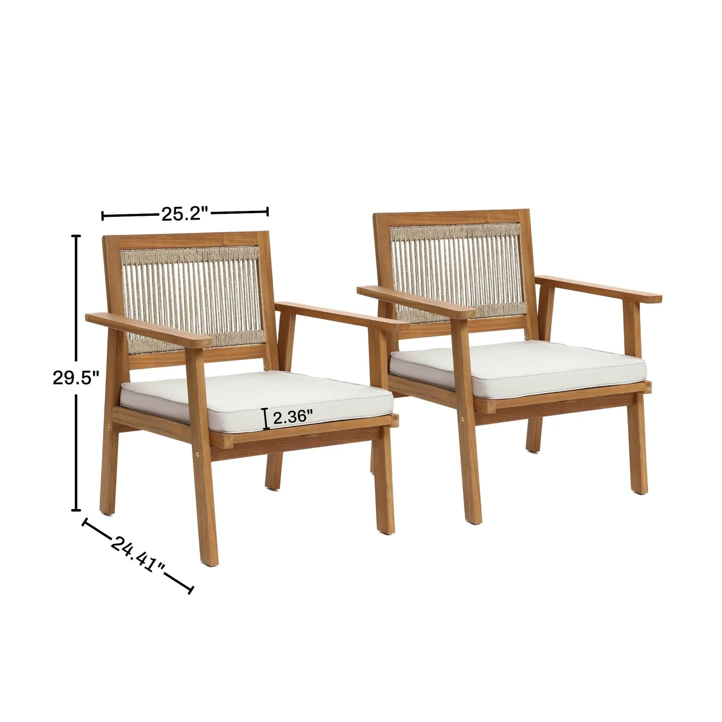 RetailsSup 2-Piece Outdoor Armchair Set – Acacia Wood Frame with Rope Backrest