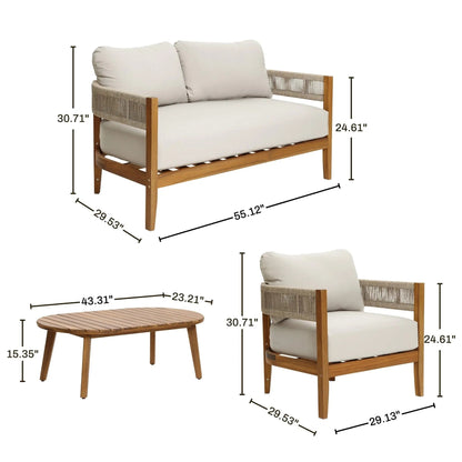 RetailsSup 4-Piece Outdoor Conversation Set – Acacia Wood, Loveseat, 2 Armchairs, Coffee Table